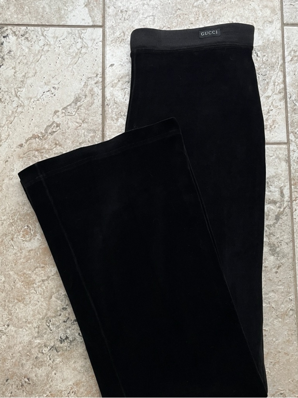 Gucci Vintage Black Velvet Sweatpants with Logo Waistband - Women’s M IT42